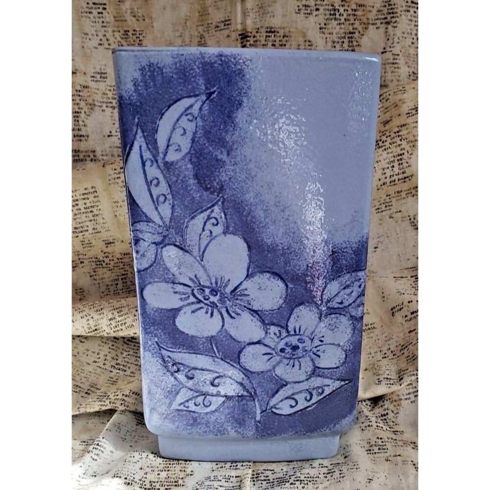 Square Block Shaped Blue Pottery Case - Heavy, Handmade, Signed by Artist